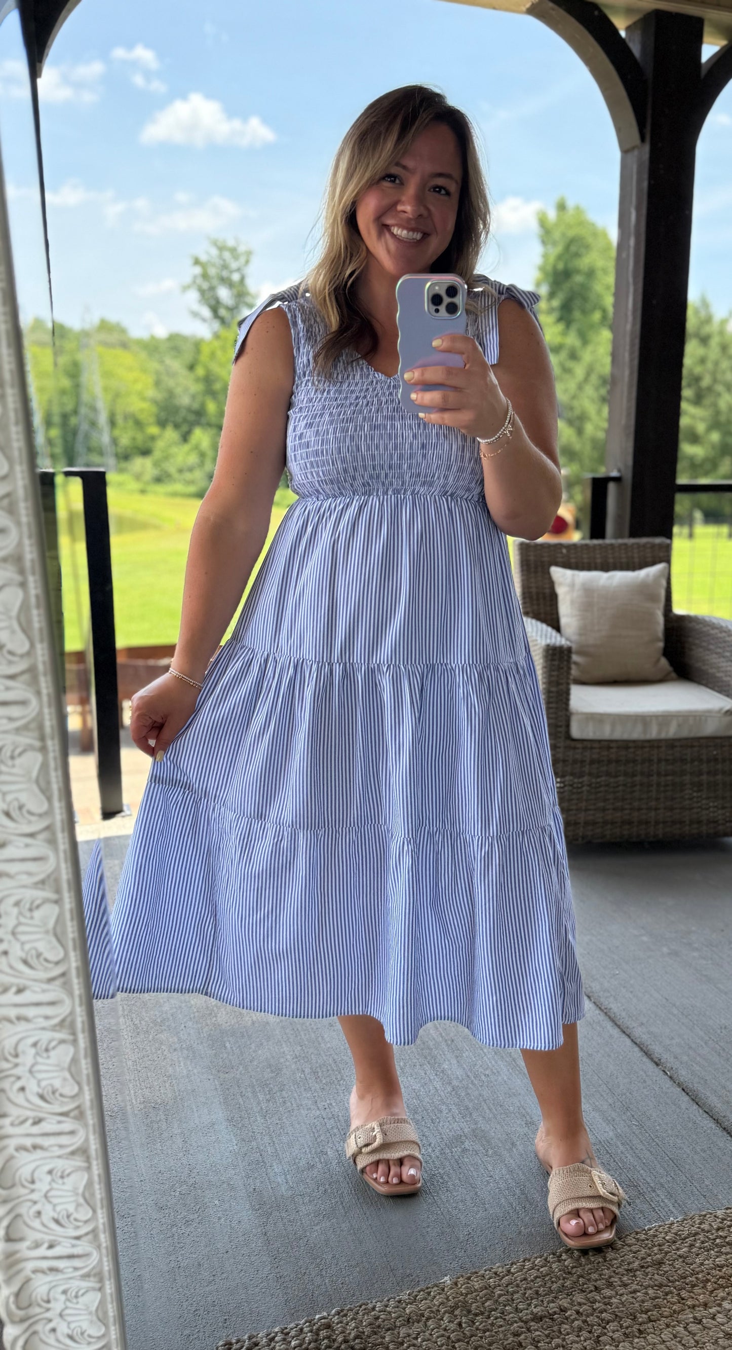 Smocked Tiered Ruffle Midi Dress