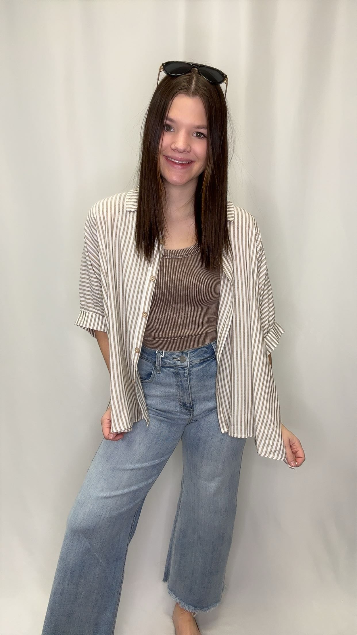 Short Sleeve Button Up Top