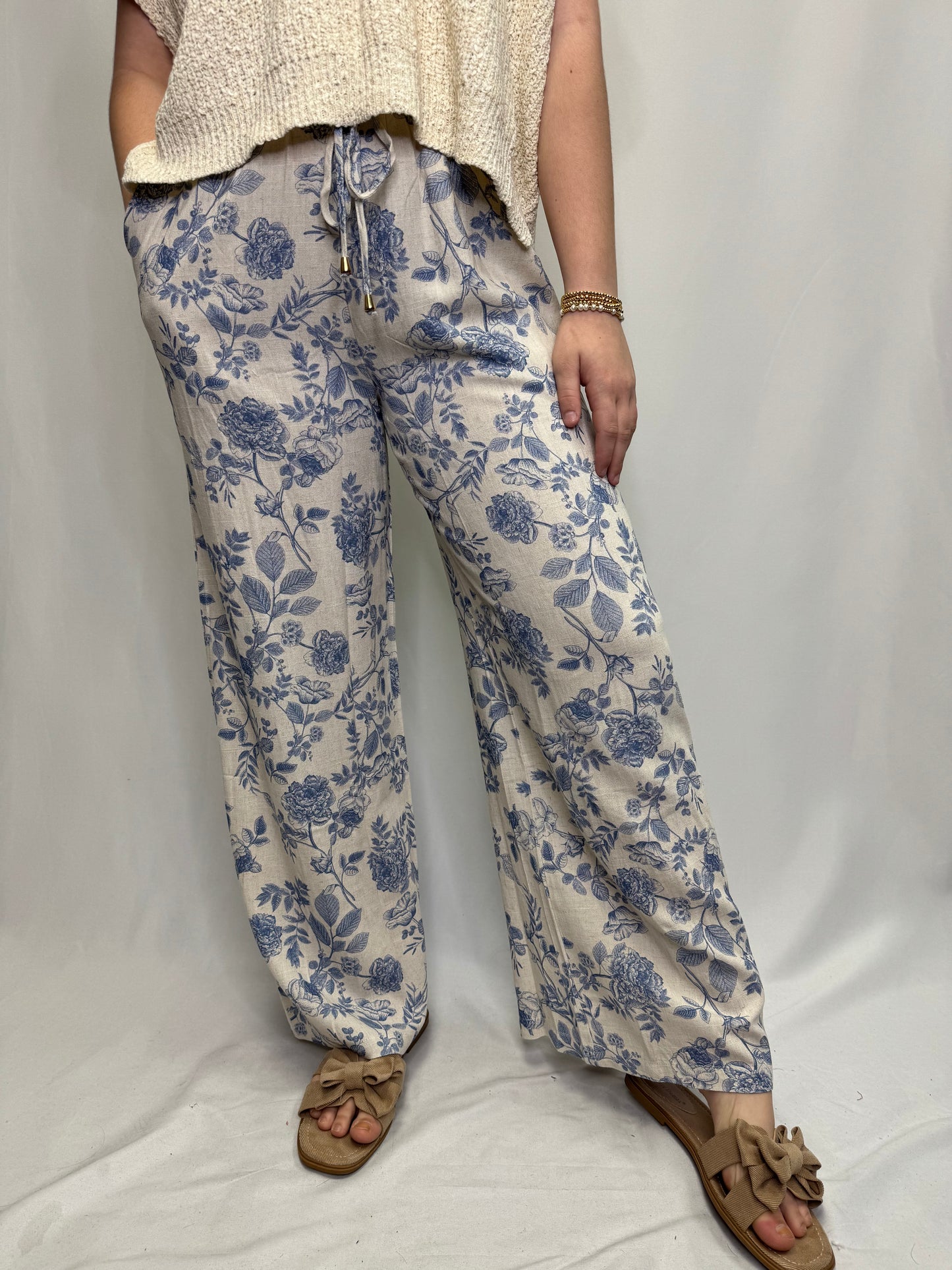 Blue Blossom Linen Pants
