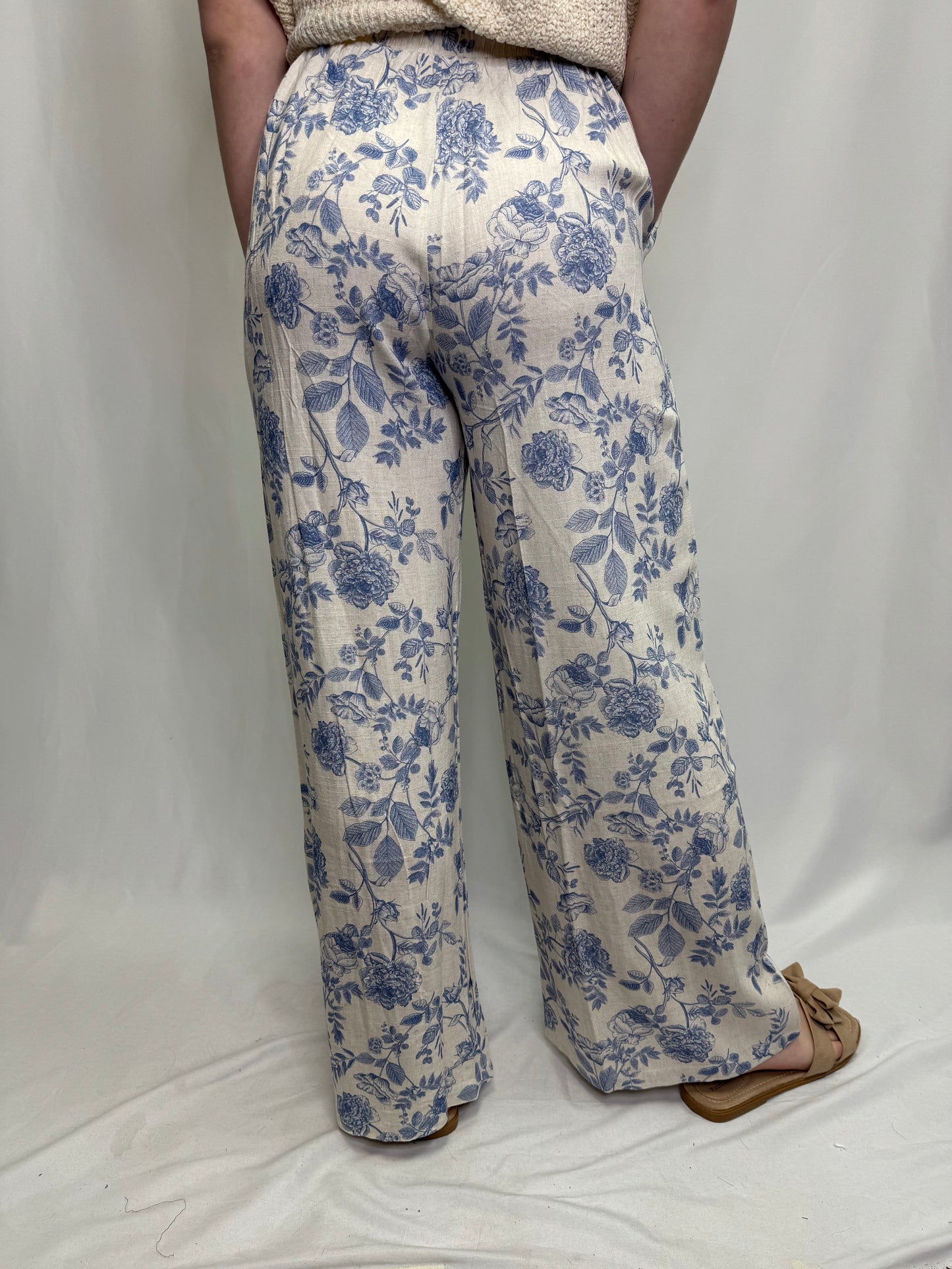 Blue Blossom Linen Pants