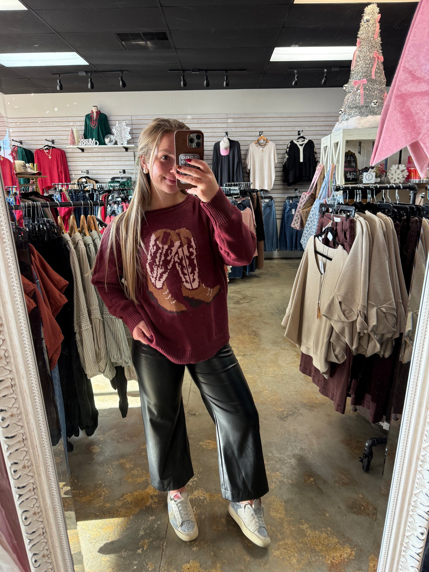 Western Boot Pullover Sweater