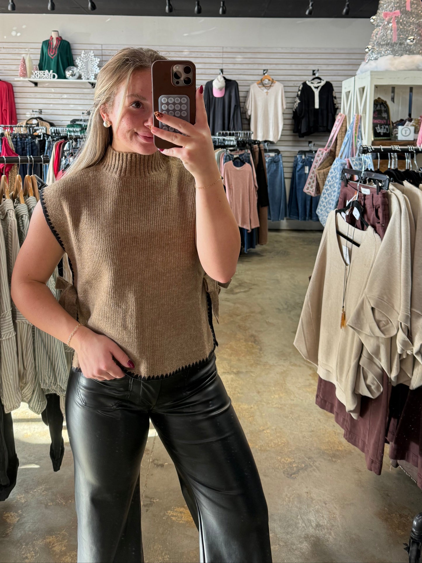 Mock Neck Side Tie Sweater