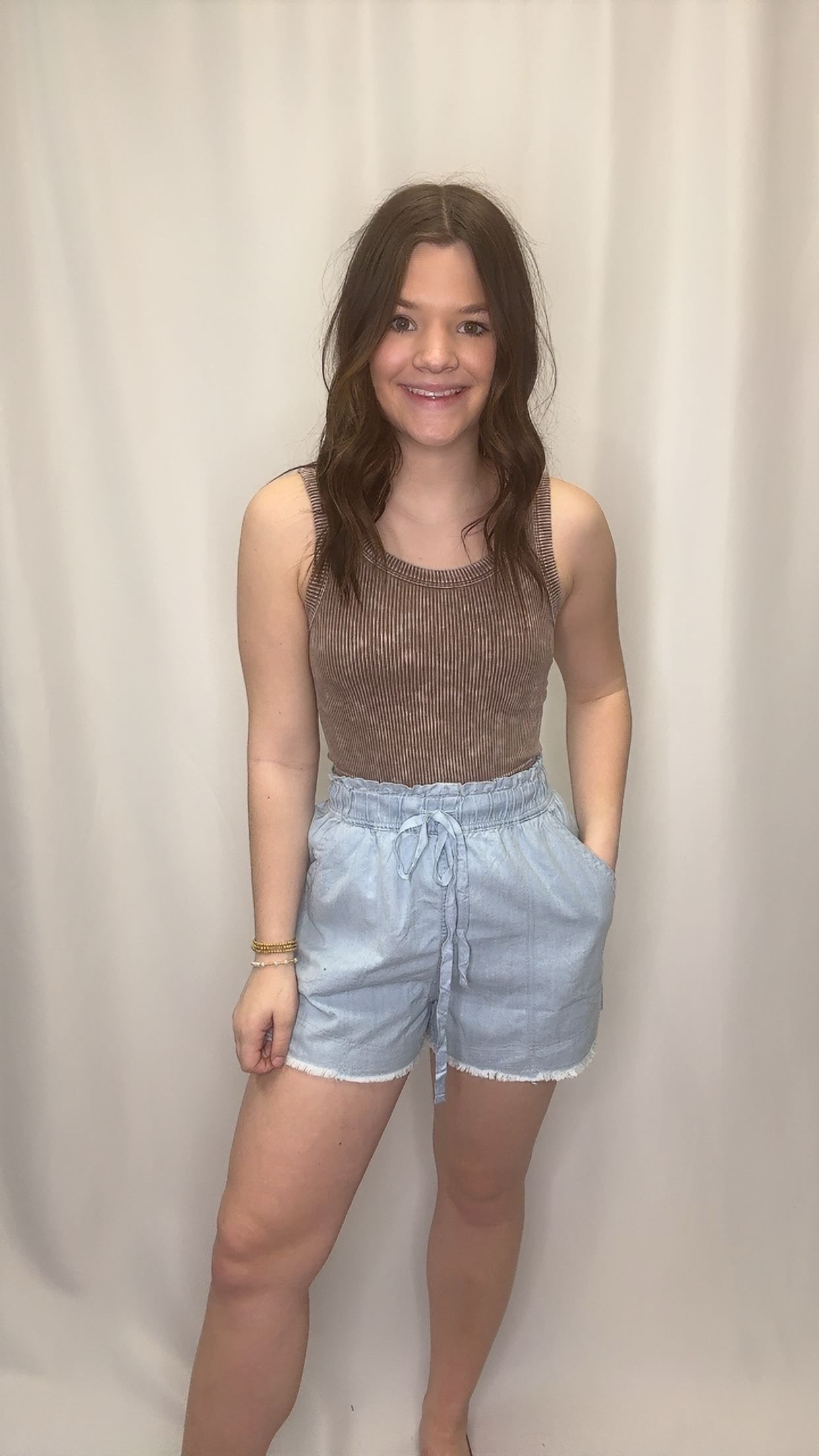 Chambray Denim Casual Shorts
