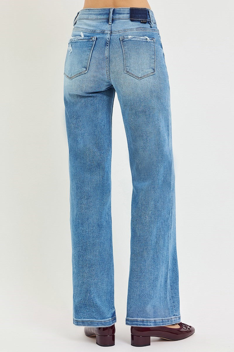 Easy Fit Distressed Wide Leg Jeans