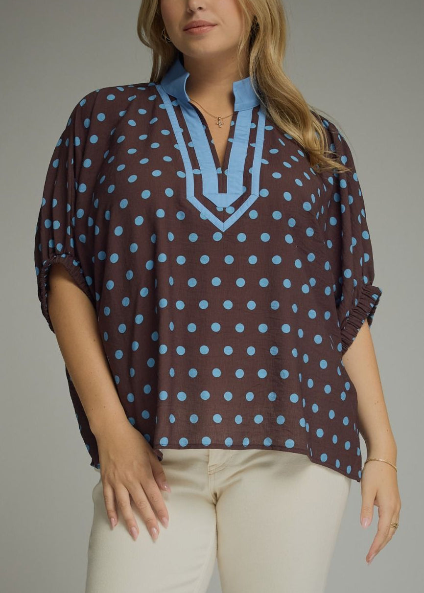 Polka Dot Dolman Sleeve Top