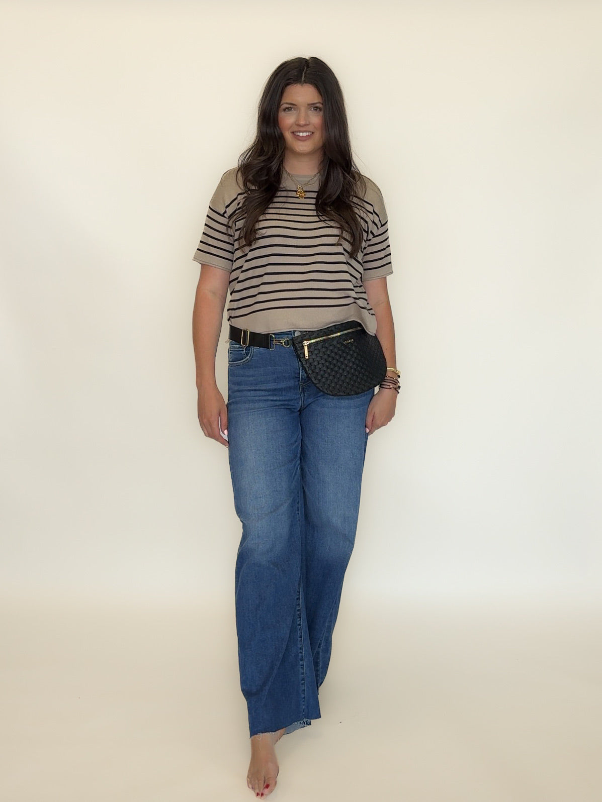 Striped Short Sleeve Knit Top