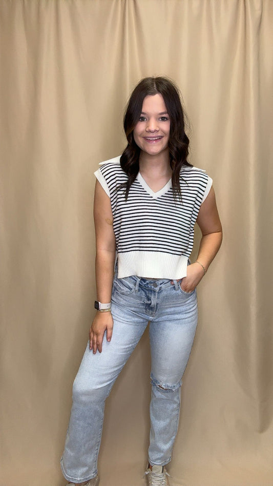 Striped Knit Collared Top