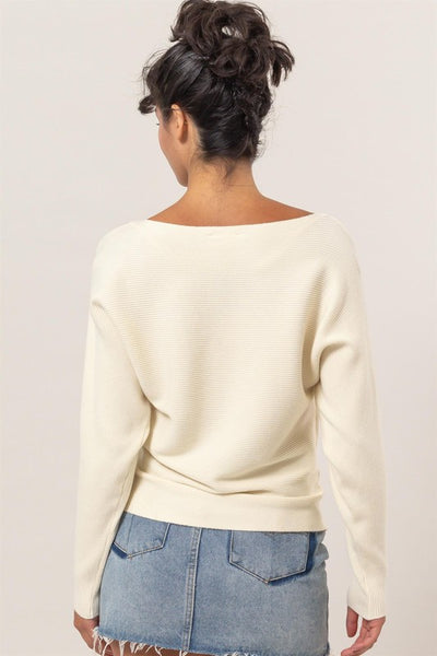 Boat Neckline Long Sleeve Sweater