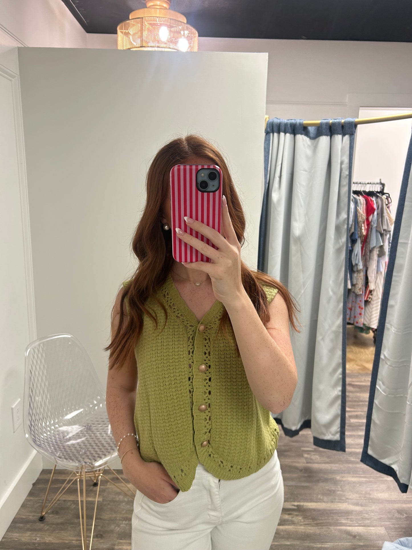 Button Down Vest Sweater Top