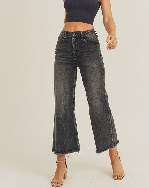 HR Frayed Ankle Wide Jeans