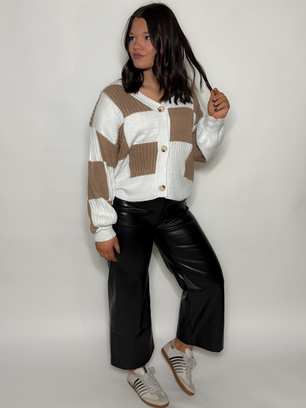 Checker Pattern Sweater Cardigan