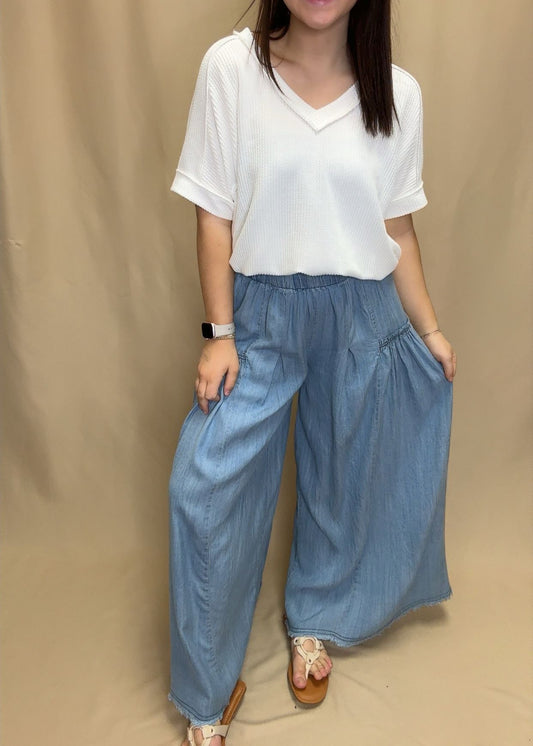 Washed Wide Leg Palazzo Pants