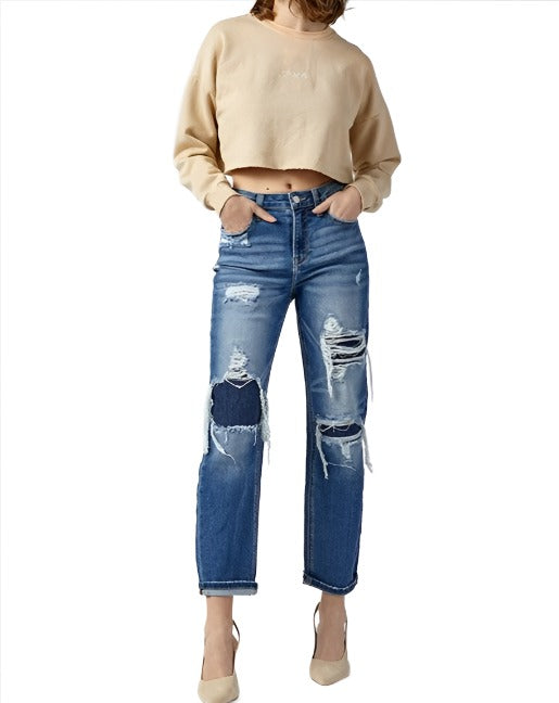 HR Destressed Straight Jeans
