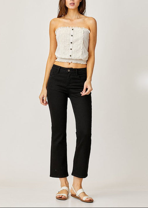 Mid Rise Crop Straight Jeans