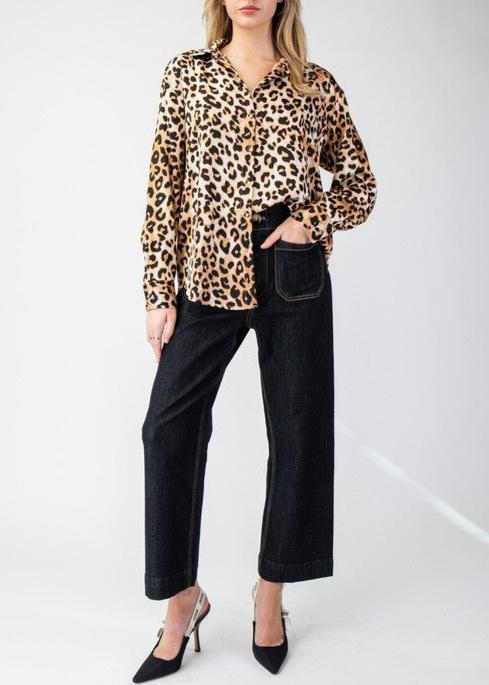 Leopard Print Button Up Blouse