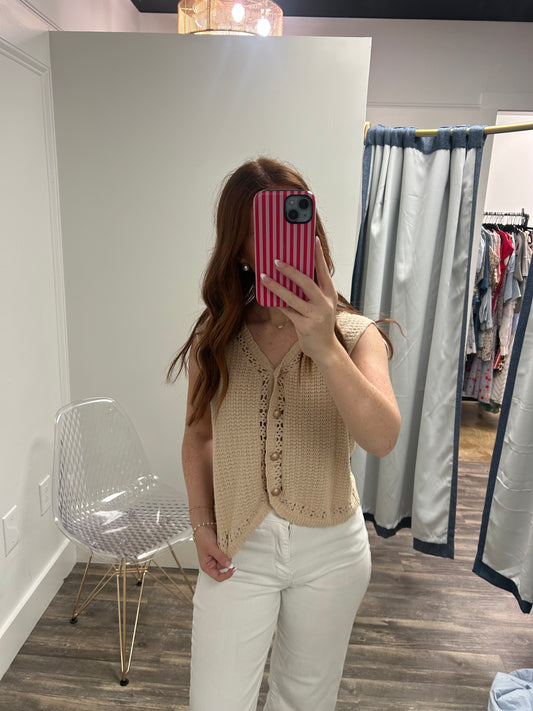 Button Down Vest Sweater Top