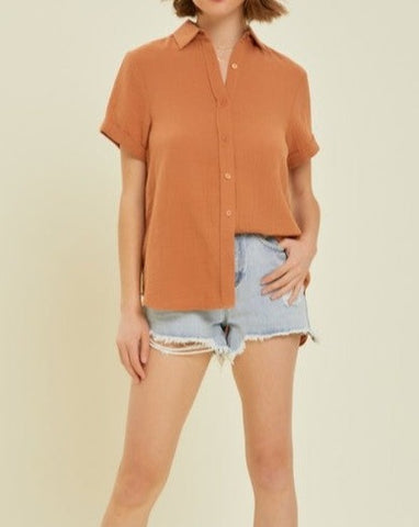 Now and Then Button Front Blouse