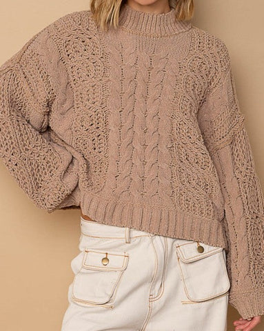 Balloon Sleeve Cable Knit Sweater