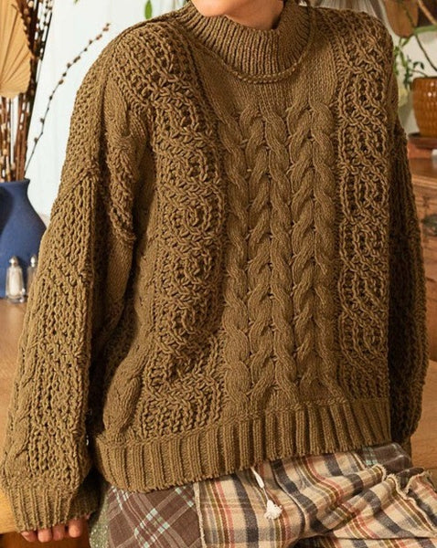 Balloon Sleeve Cable Knit Sweater