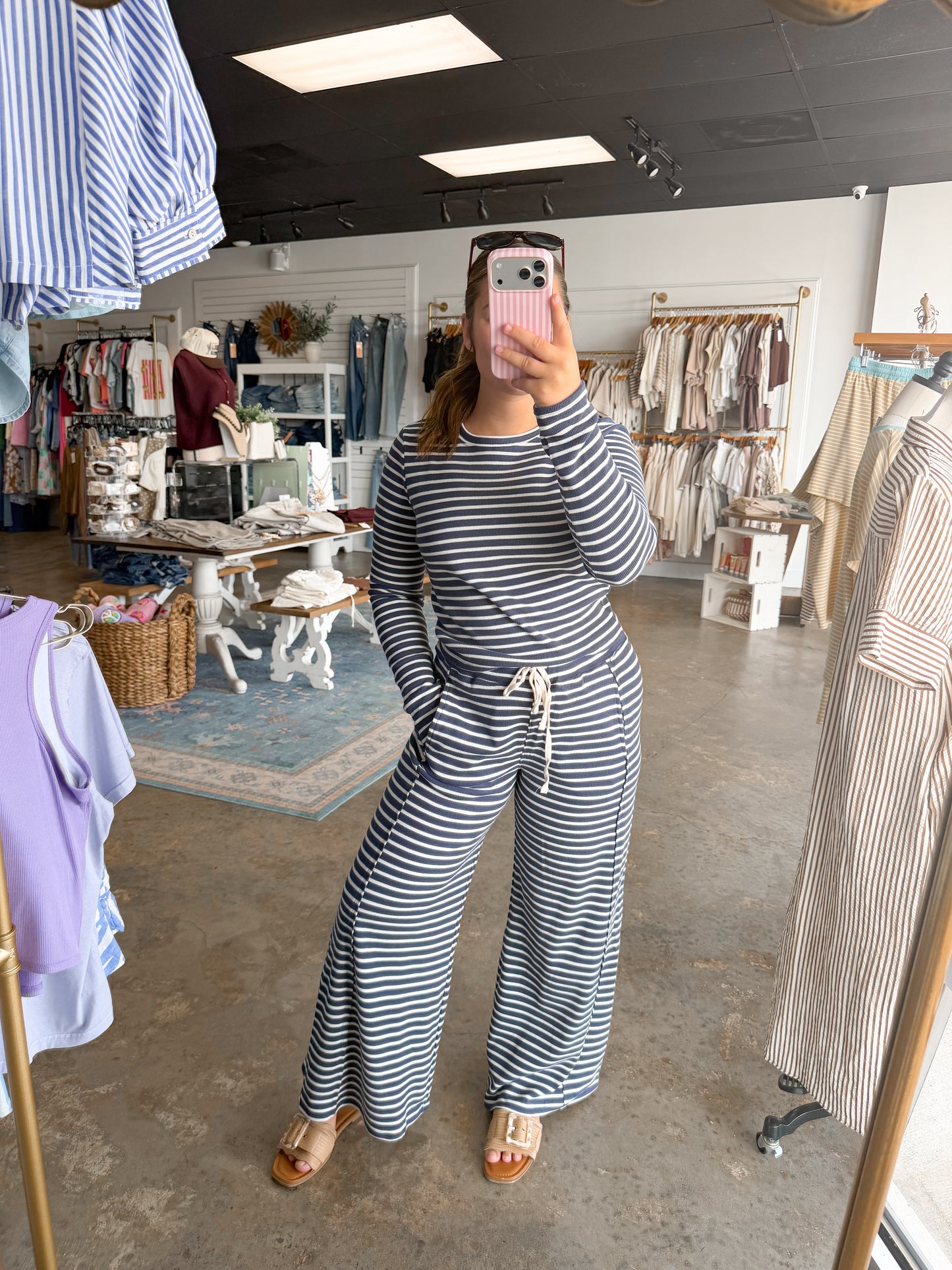 Striped Waffle Top & Pants Set