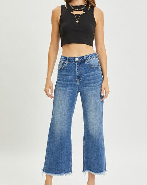 HR Frayed Ankle Wide Jeans