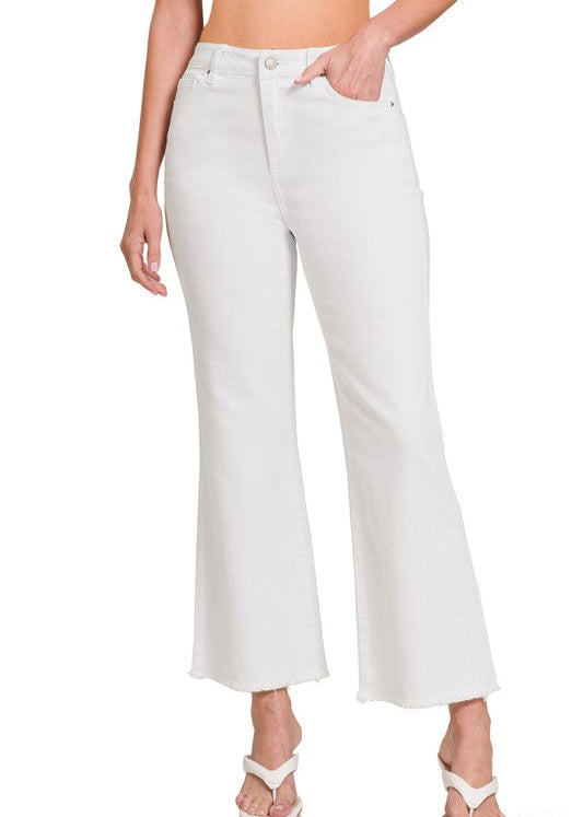 Acid Washed HW Frayed Hem Pants