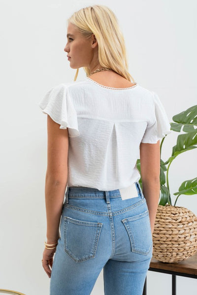 Lace Edge Woven Top