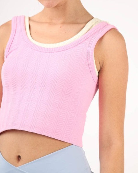 Soft Stretchy Crew Neck Sleeveless Crop Knit Top