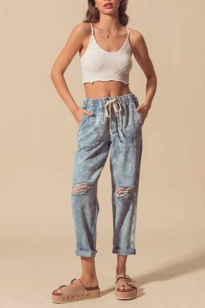 Distressed Denim Joggers