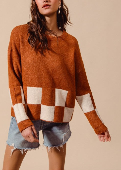 Checkered Hem Sweater Top