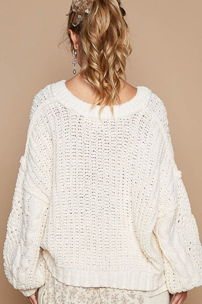 V-Neck Semi Cropped Chenille Sweater