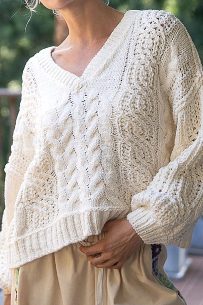 V-Neck Semi Cropped Chenille Sweater