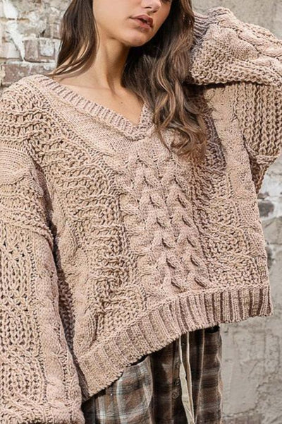 V-Neck Semi Cropped Chenille Sweater