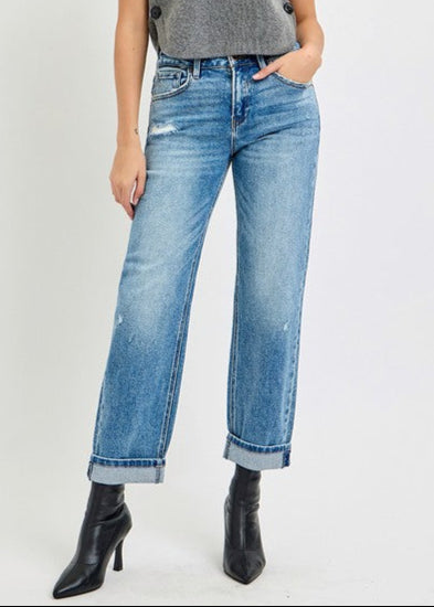 HW Ankle Boyfriend Distressed Jeans