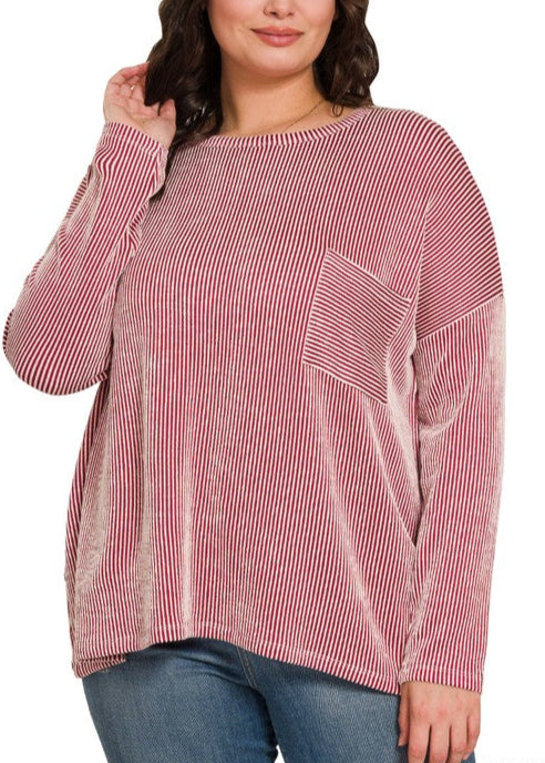 Ribbed Striped Oversized Top