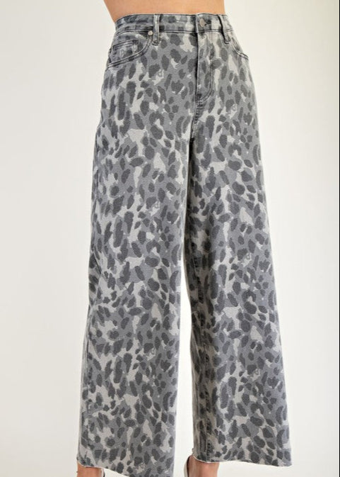 Animal Print Washed Twill Pant
