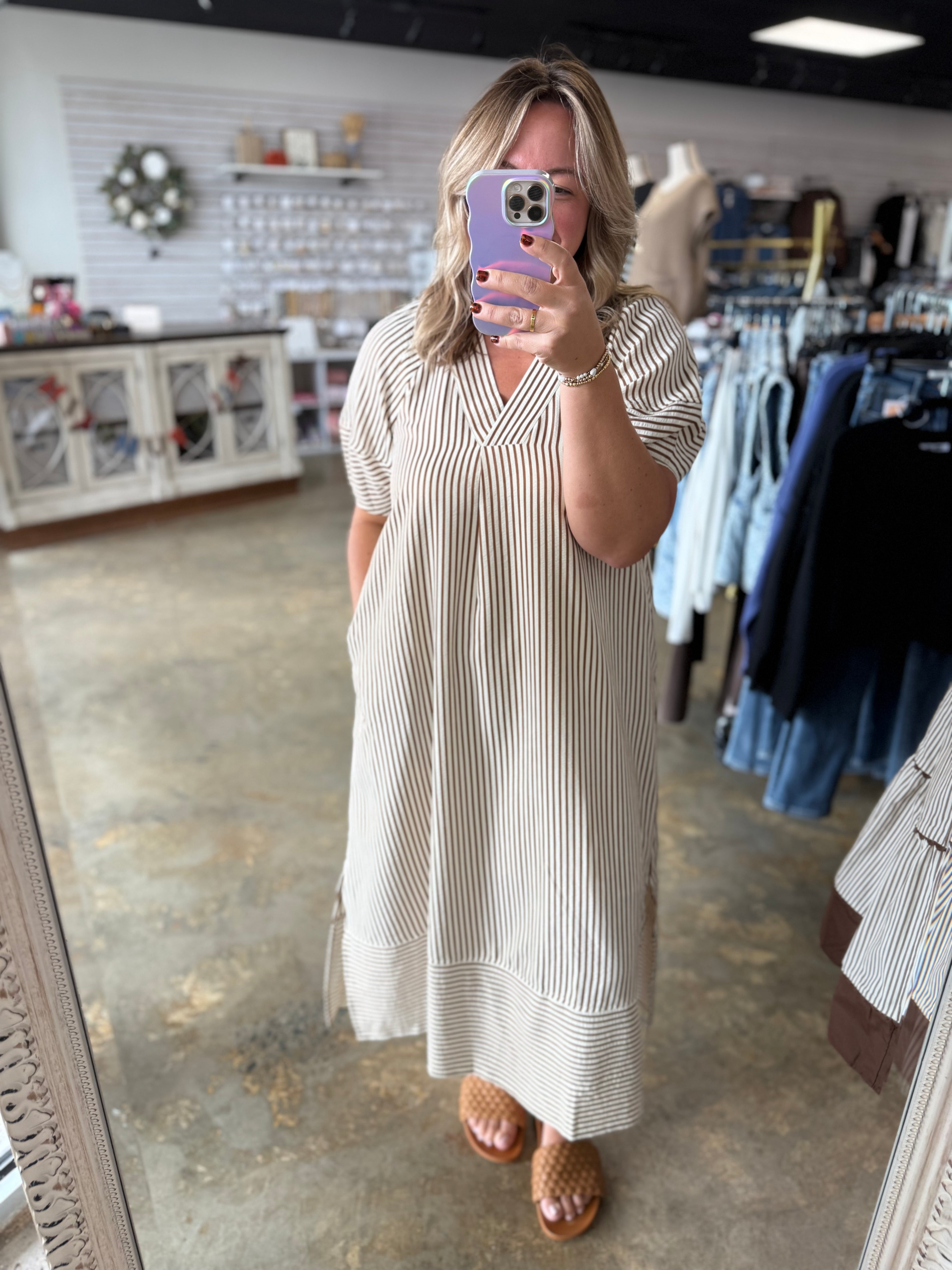 Textured Stripe Midi Dress