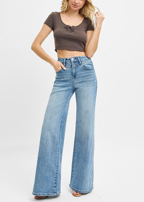 HR Wide Front Yoke Detailed Jeans