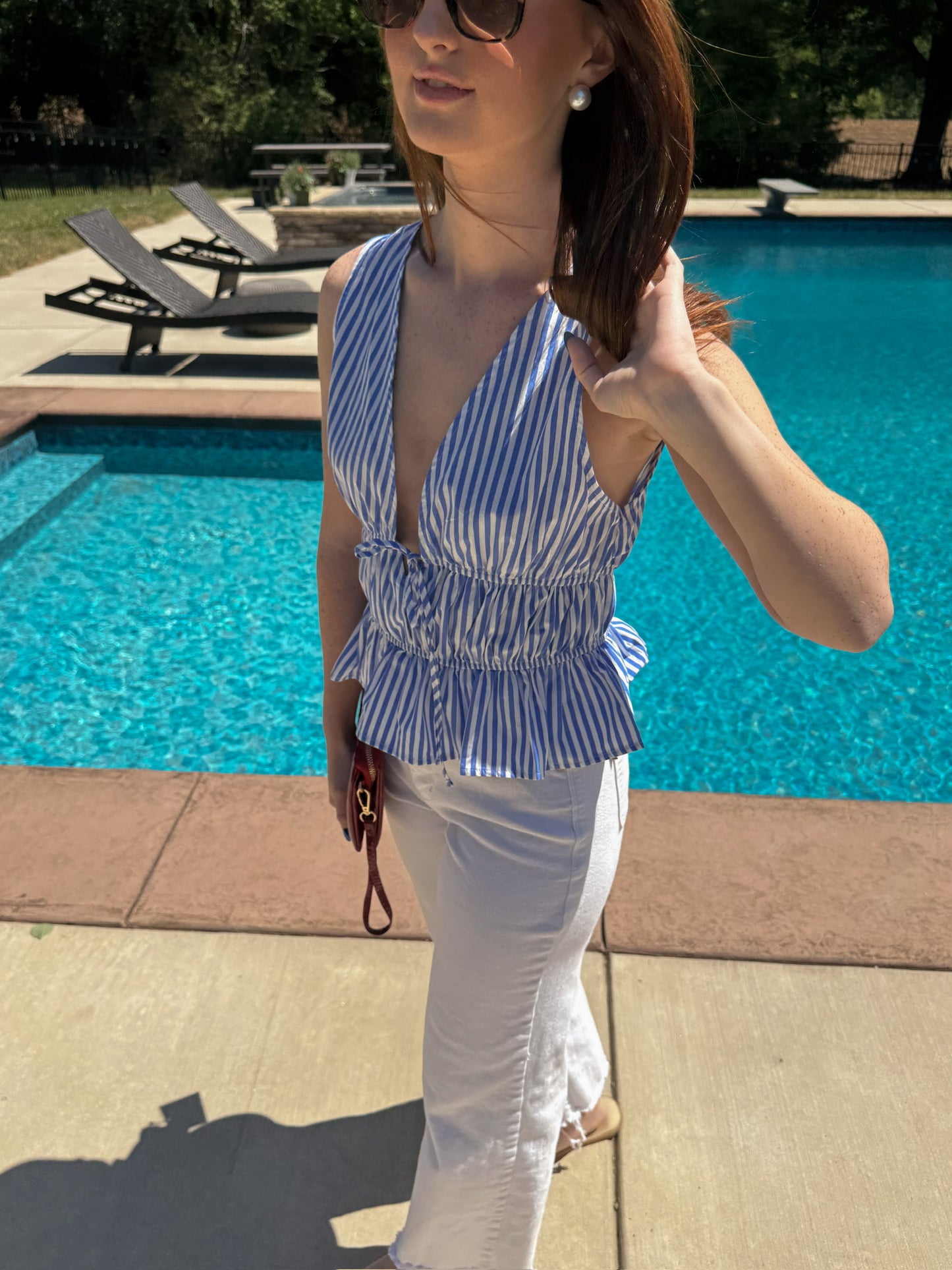 Striped Peplum Sleeveless Top
