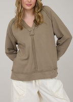 Hooded V Neck Raw Edge Top