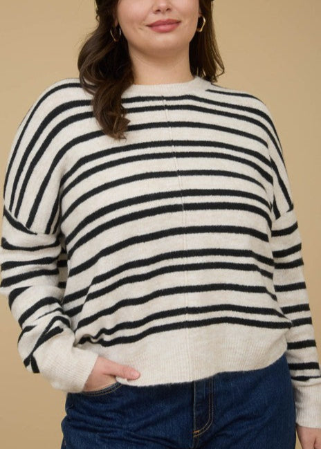 Stripe Front Seam Long Sleeve Sweater