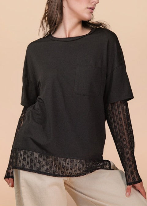 Oversized Knit Top W/ Lace