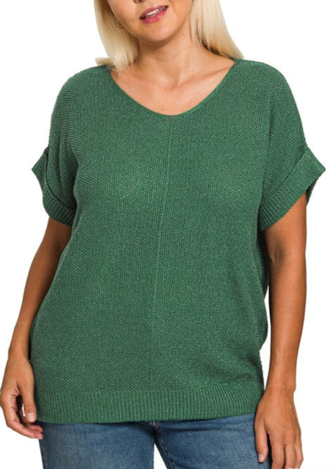 Center Seam Short Sleeve Sweater