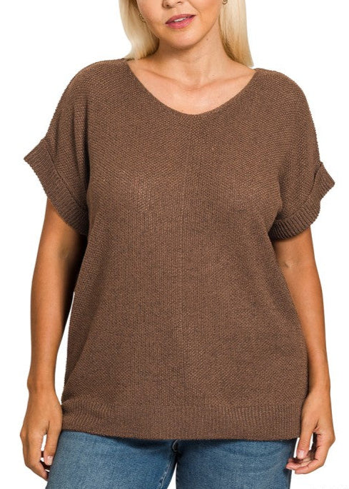 Center Seam Short Sleeve Sweater