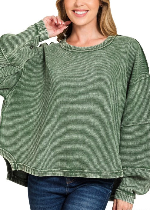 Acid Washed Ribbed Pullover
