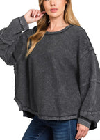 Acid Washed Ribbed Pullover