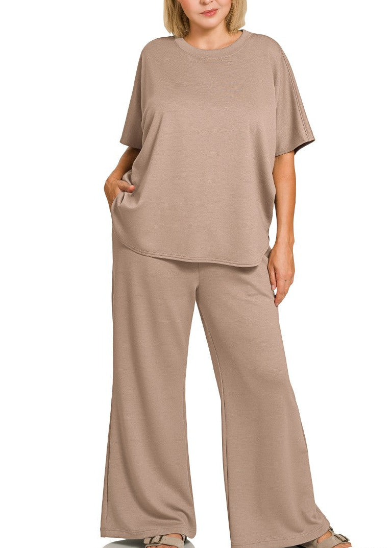 Scuba Curved Hem Top & Pants Set