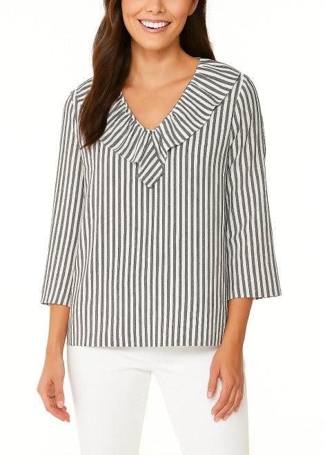 Striped Linen Ruffle Blouse