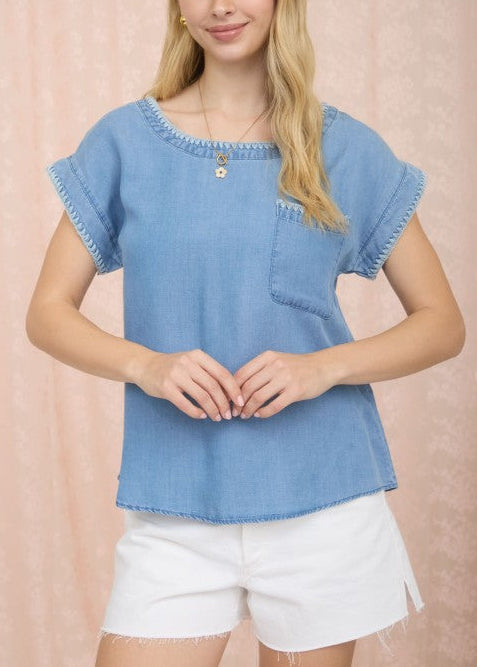Stitch Detail Chambray Top