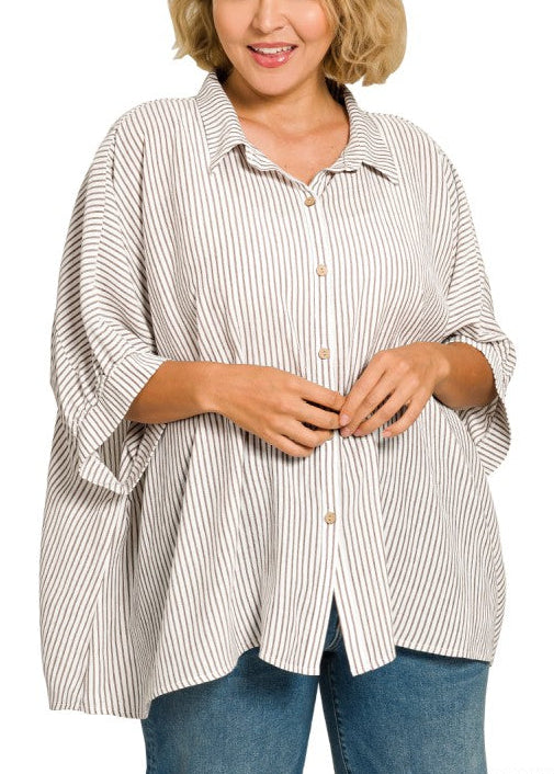 Stripe Button Down Boxy Top